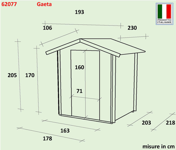 Casetta giardino BH16 Gaeta 178x218x205/170H cm in abete